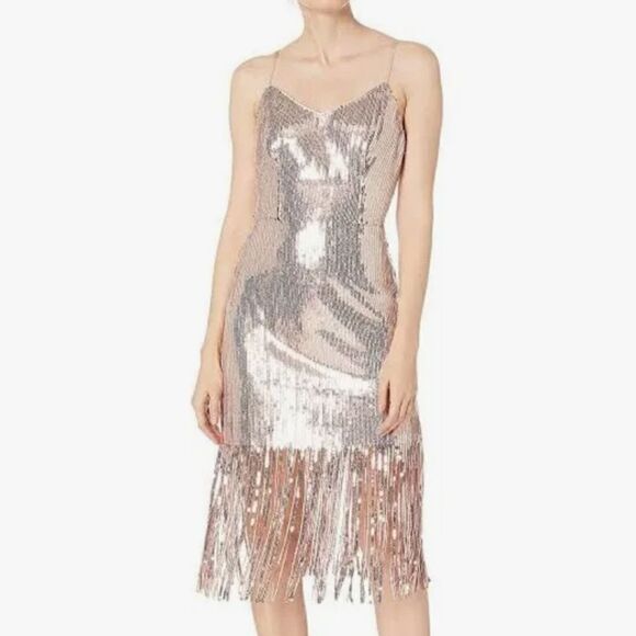 Laundry by Shelli Segal Sequin Fringe Sheath Dress in Pink Size 8 - Picture 1 of 8